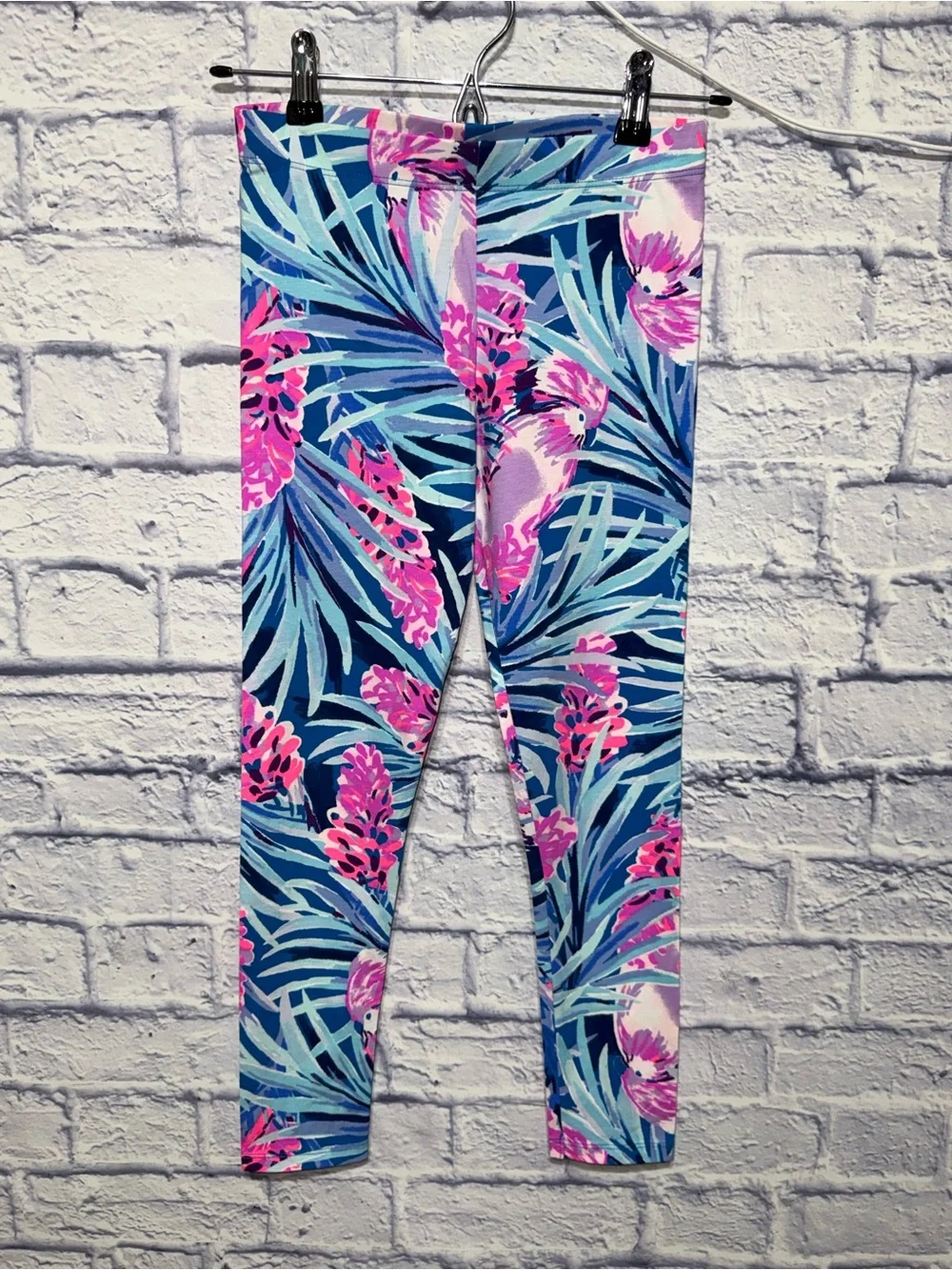 Lilly Pulitzer Girls Bundle L 8-10 Blue Peplum Top & Tropical Floral Leggings